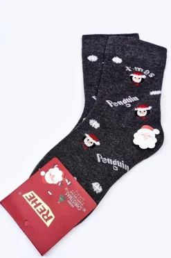 New Świąteczne Bawełniane Skarpetki PENGUIN Szare Skarpetki|Skarpetki