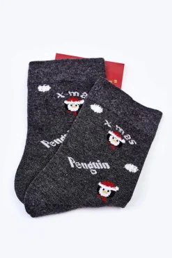 New Świąteczne Bawełniane Skarpetki PENGUIN Szare Skarpetki|Skarpetki