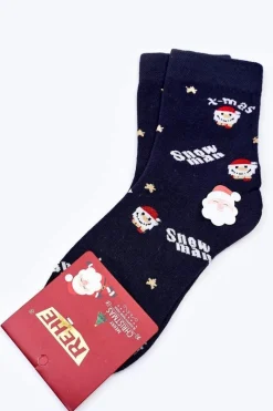 Skarpetki|Skarpetki>Boto Świąteczne Bawełniane Skarpetki SNOWMAN Granatowe