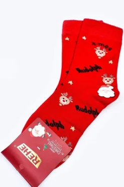 Skarpetki|Skarpetki>Boto Świąteczne Bawełniane Skarpetki RUDOLPH Czerwone