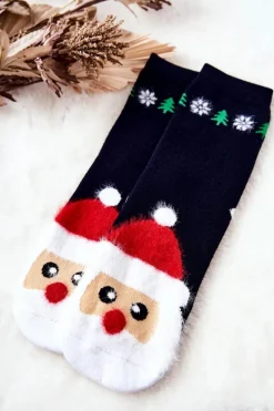 Best Aura.via Świąteczne Bawełniane Skarpetki Mikołaj Granatowe