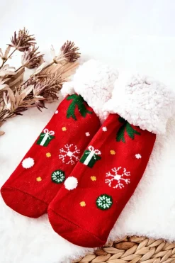 Clearance Aura.via Świąteczne Długie Skarpetki Bałwan Czerwone