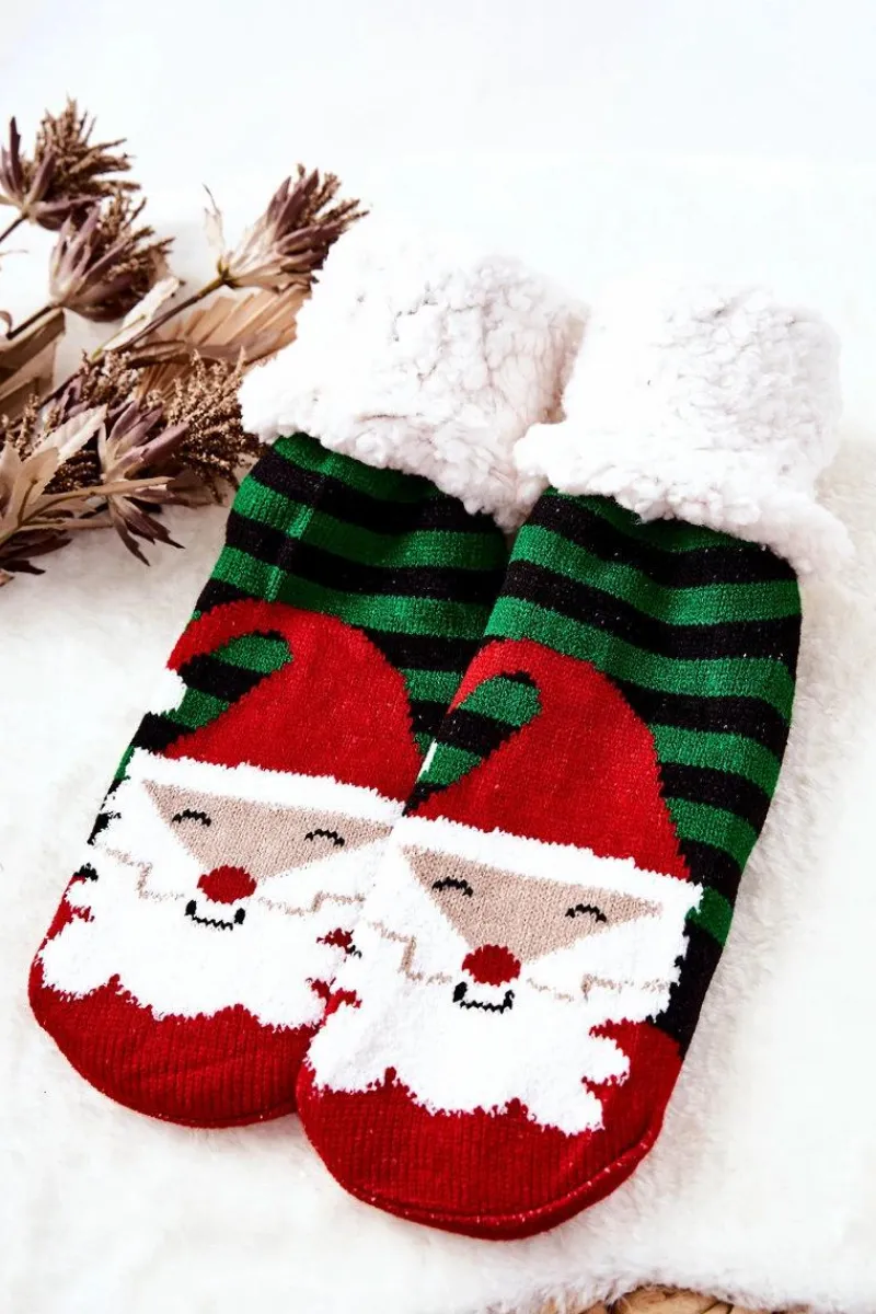 Skarpetki|Skarpetki>Aura.via Świąteczne Długie Skarpetki Mikołaj Czarno-Zielone