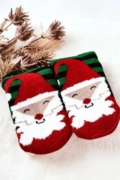 Skarpetki|Skarpetki>Aura.via Świąteczne Długie Skarpetki Mikołaj Czarno-Zielone