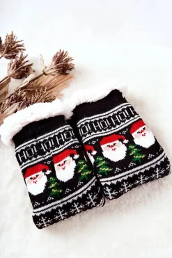 Skarpetki|Skarpetki>Aura.via Świąteczne Długie Skarpetki Mikołaje Czarne