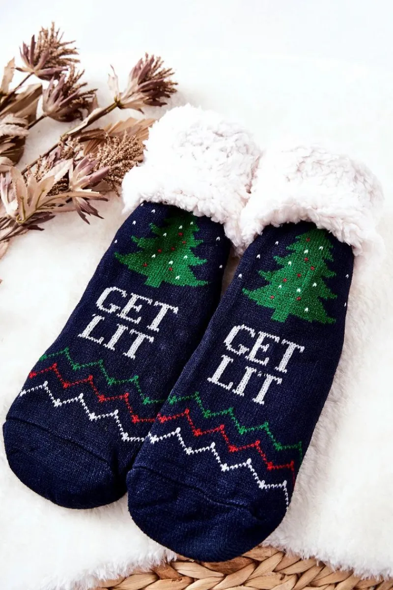 New Świąteczne Długie Skarpetki Choinka Granatowe Skarpetki|Skarpetki
