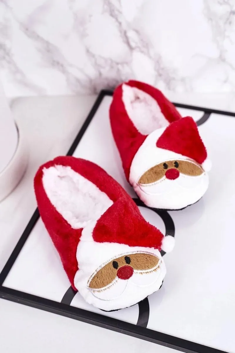 New Boto Świąteczne Dziecięce Papcie Z Mikołajem1 Czerwone Xmas