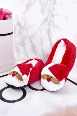 New Boto Świąteczne Dziecięce Papcie Z Mikołajem1 Czerwone Xmas