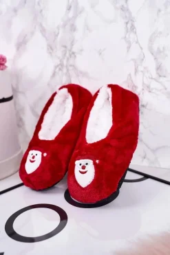 Hot Boto Świąteczne Dziecięce Papcie Z Mikołajem Czerwone Let It Snow