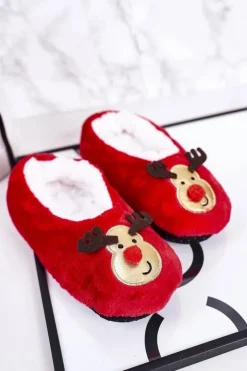Chłopięce|Dziewczęce>Boto Świąteczne Dziecięce Papcie Z Reniferem Czerwone Let It Snow