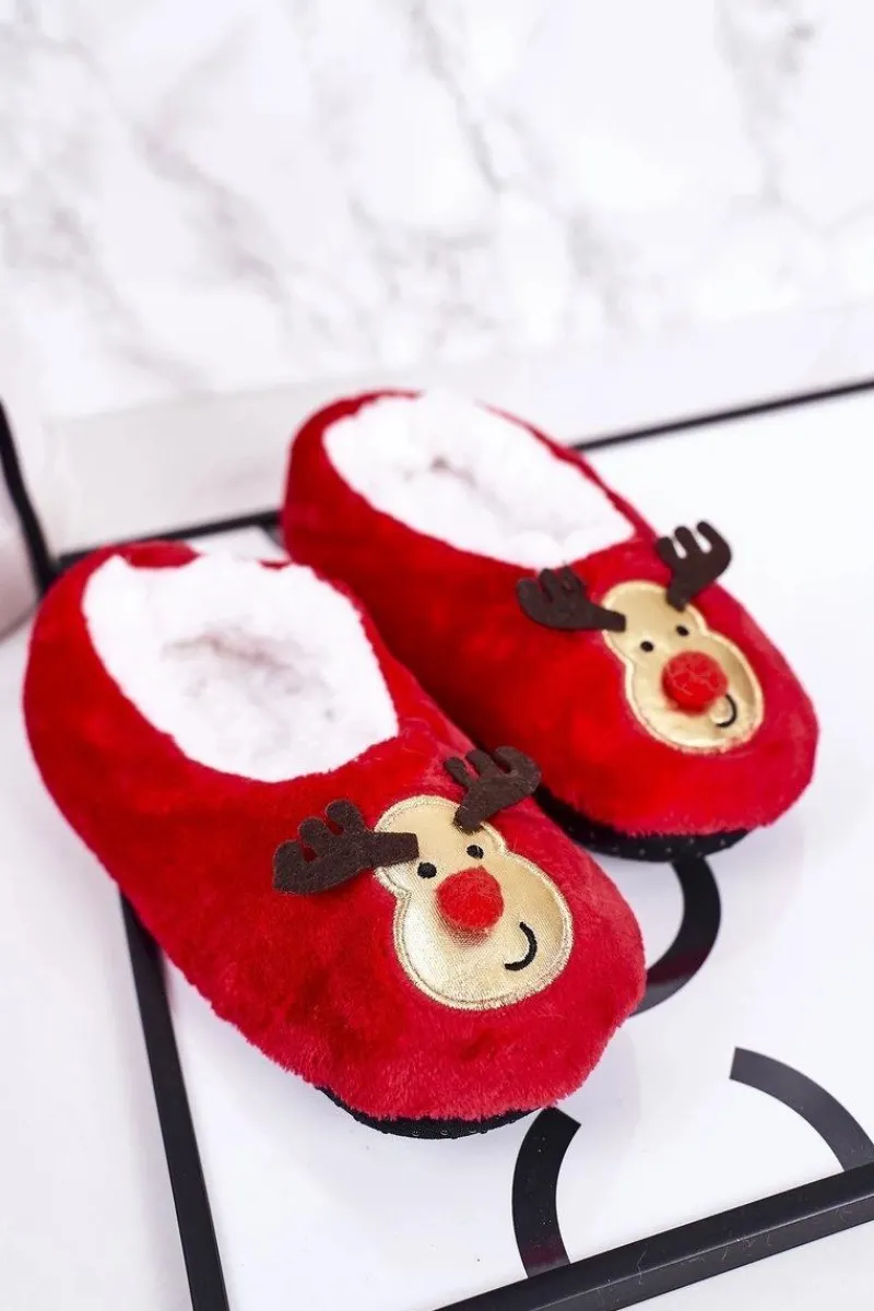 Chłopięce|Dziewczęce>Boto Świąteczne Dziecięce Papcie Z Reniferem Czerwone Let It Snow