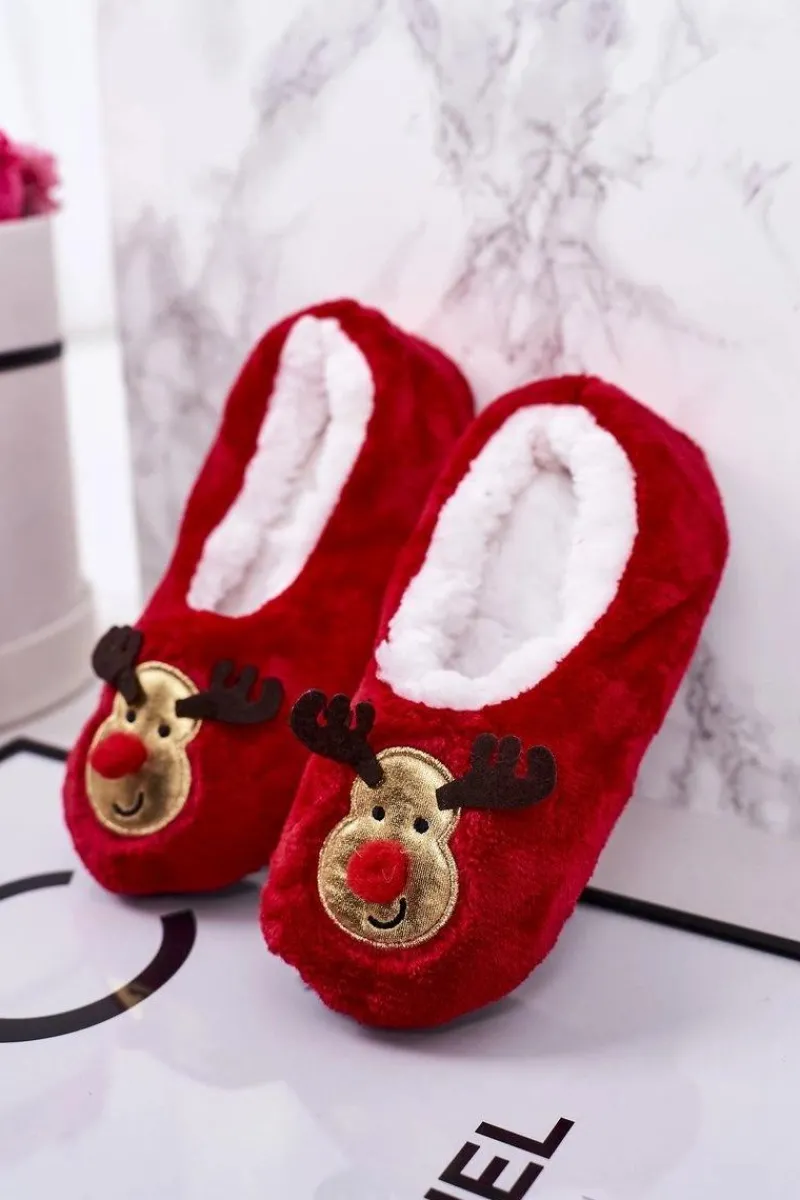 Chłopięce|Dziewczęce>Boto Świąteczne Dziecięce Papcie Z Reniferem Czerwone Let It Snow