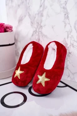 Outlet Boto Świąteczne Dziecięce Papcie Z Gwiazdką Czerwone Let It Snow