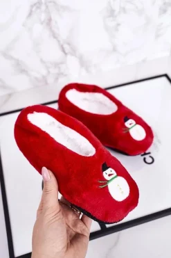 Chłopięce|Dziewczęce>Boto Świąteczne Dziecięce Papcie Z Bałwanem Czerwone Let It Snow