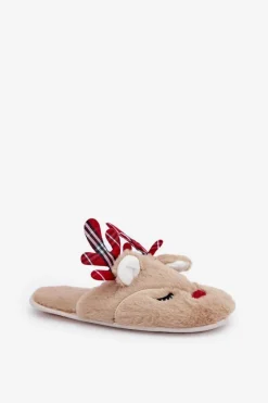 Hot Świąteczne Kapcie Z Motywem Renifera Beżowe Sylaia Damskie Kapcie Klasyczne