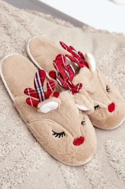 Hot Świąteczne Kapcie Z Motywem Renifera Beżowe Sylaia Damskie Kapcie Klasyczne