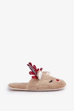 Hot Świąteczne Kapcie Z Motywem Renifera Beżowe Sylaia Damskie Kapcie Klasyczne