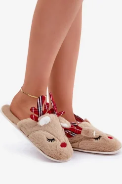 Hot Świąteczne Kapcie Z Motywem Renifera Beżowe Sylaia Damskie Kapcie Klasyczne