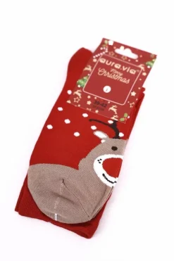 Sale Boto Świąteczne Męskie Bawełniane Skarpetki Czerwono Beżowe Ho-Ho-Ho