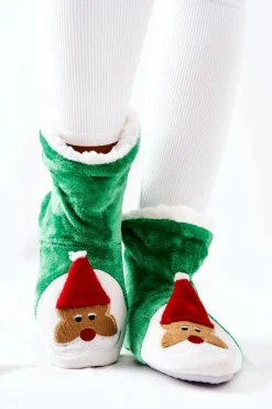 Kapcie Klasyczne>Aura.via Świąteczne Papcie Ocieplane Mikołaj Zielone