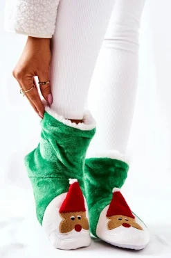 Kapcie Klasyczne></noscript>Aura.via Świąteczne Papcie Ocieplane Mikołaj Zielone