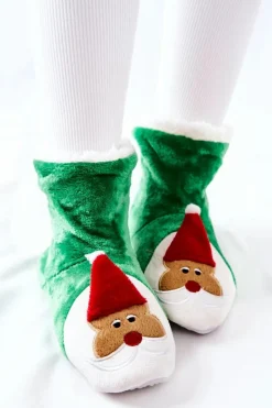 Kapcie Klasyczne></noscript>Aura.via Świąteczne Papcie Ocieplane Mikołaj Zielone