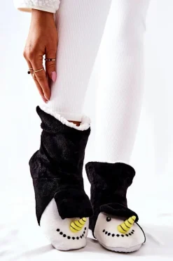 Clearance Świąteczne Papcie Ocieplane Bałwan Czarne Damskie Kapcie Klasyczne