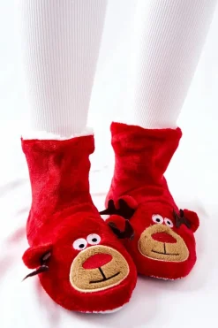 Discount Aura.via Świąteczne Papcie Ocieplane Renifer Czerwone