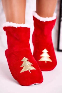 Kapcie Klasyczne>Aura.via Świąteczne Papcie Z Choinką Ocieplone Kożuszkiem Holly