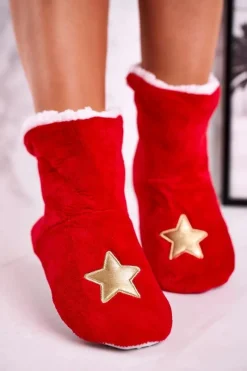 Kapcie Klasyczne>Aura.via Świąteczne Papcie Z Gwiazdą Ocieplone Kożuszkiem Holly