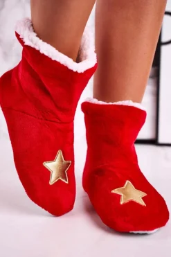 Kapcie Klasyczne></noscript>Aura.via Świąteczne Papcie Z Gwiazdą Ocieplone Kożuszkiem Holly