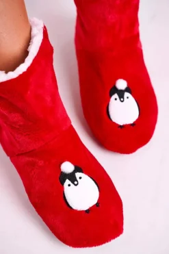 Kapcie Klasyczne>Aura.via Świąteczne Papcie Z Pingwinem Ocieplone Kożuszkiem Holly