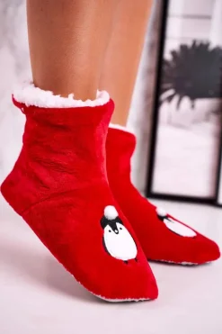 Kapcie Klasyczne></noscript>Aura.via Świąteczne Papcie Z Pingwinem Ocieplone Kożuszkiem Holly