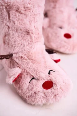 Discount Boto Świąteczne Papcie Z Reniferem Ocieplone Kożuszkiem Różowe Rudolph