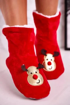 Outlet Świąteczne Papcie Z Reniferem Ocieplone Kożuszkiem Holly Damskie Kapcie Klasyczne