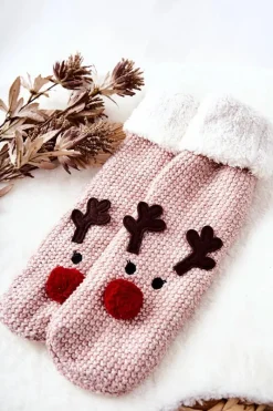 Skarpetki|Skarpetki>Aura.via Świąteczne Skarpetki Długie Renifer Jasnoróżowe