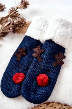 Aura.via Świąteczne Skarpetki Długie Renifer Granatowe