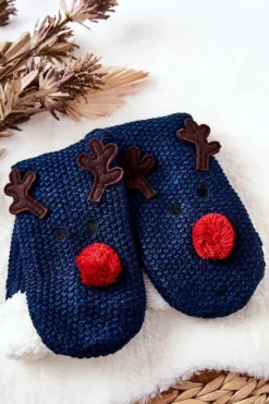 Aura.via Świąteczne Skarpetki Długie Renifer Granatowe