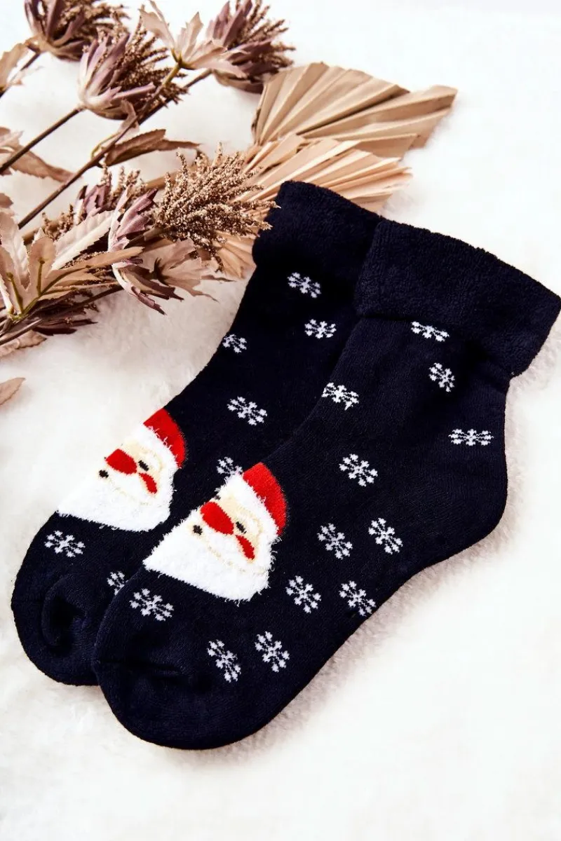 Skarpetki|Skarpetki>Aura.via Świąteczne Skarpetki Mikołaj Granatowe