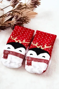 Skarpetki|Skarpetki>Aura.via Świąteczne Skarpetki Pingwinek Czerwone