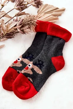 Skarpetki|Skarpetki>Aura.via Świąteczne Skarpetki Renifer Szaro-Czerwone