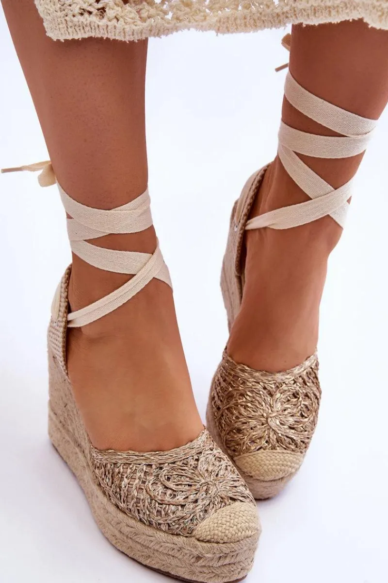 Online Boto Wiązane Damskie Sandały Na Koturnie Beżowe Josephine Beżowy