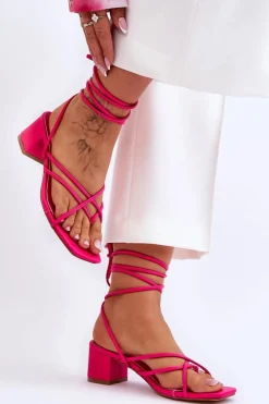 Best Boto Wiązane Sandałki Japonki Na Obcasie Różowe Secret Love Różowy