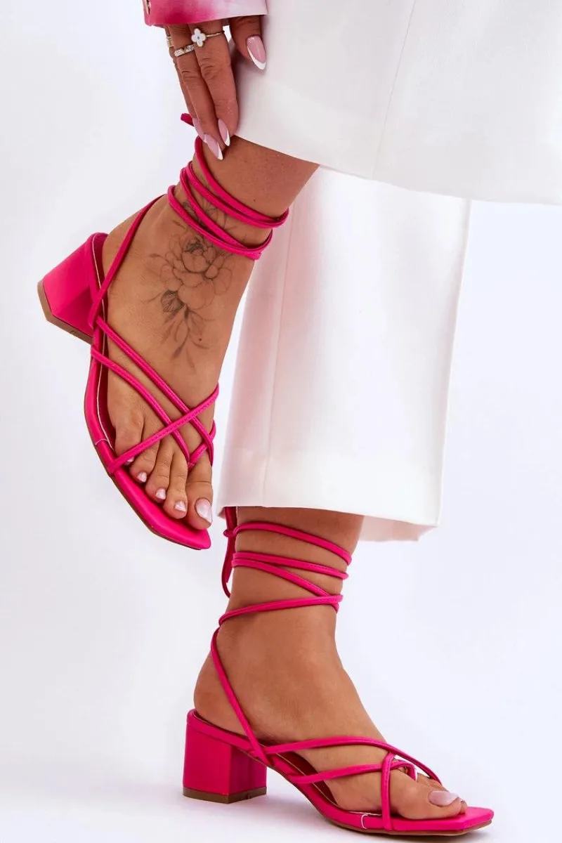 Best Boto Wiązane Sandałki Japonki Na Obcasie Różowe Secret Love Różowy