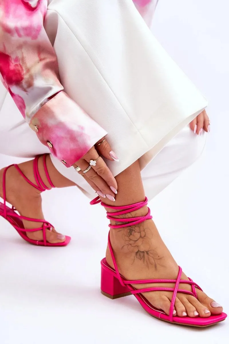 Best Boto Wiązane Sandałki Japonki Na Obcasie Różowe Secret Love Różowy