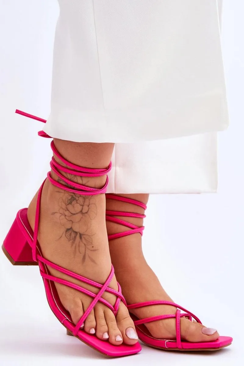 Best Boto Wiązane Sandałki Japonki Na Obcasie Różowe Secret Love Różowy