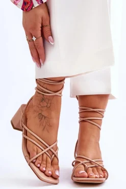 Sandały Na Obcasie>Boto Wiązane Sandałki Japonki Na Obcasie Beżowe Secret Love