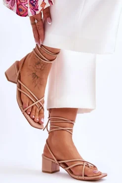 Sandały Na Obcasie>Boto Wiązane Sandałki Japonki Na Obcasie Beżowe Secret Love