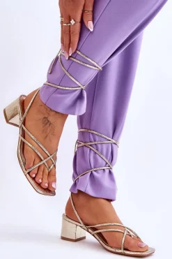 Best Wiązane Sandałki Japonki Na Obcasie Złote Secret Love Damskie Sandały Na Obcasie