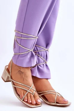 Best Wiązane Sandałki Japonki Na Obcasie Złote Secret Love Damskie Sandały Na Obcasie